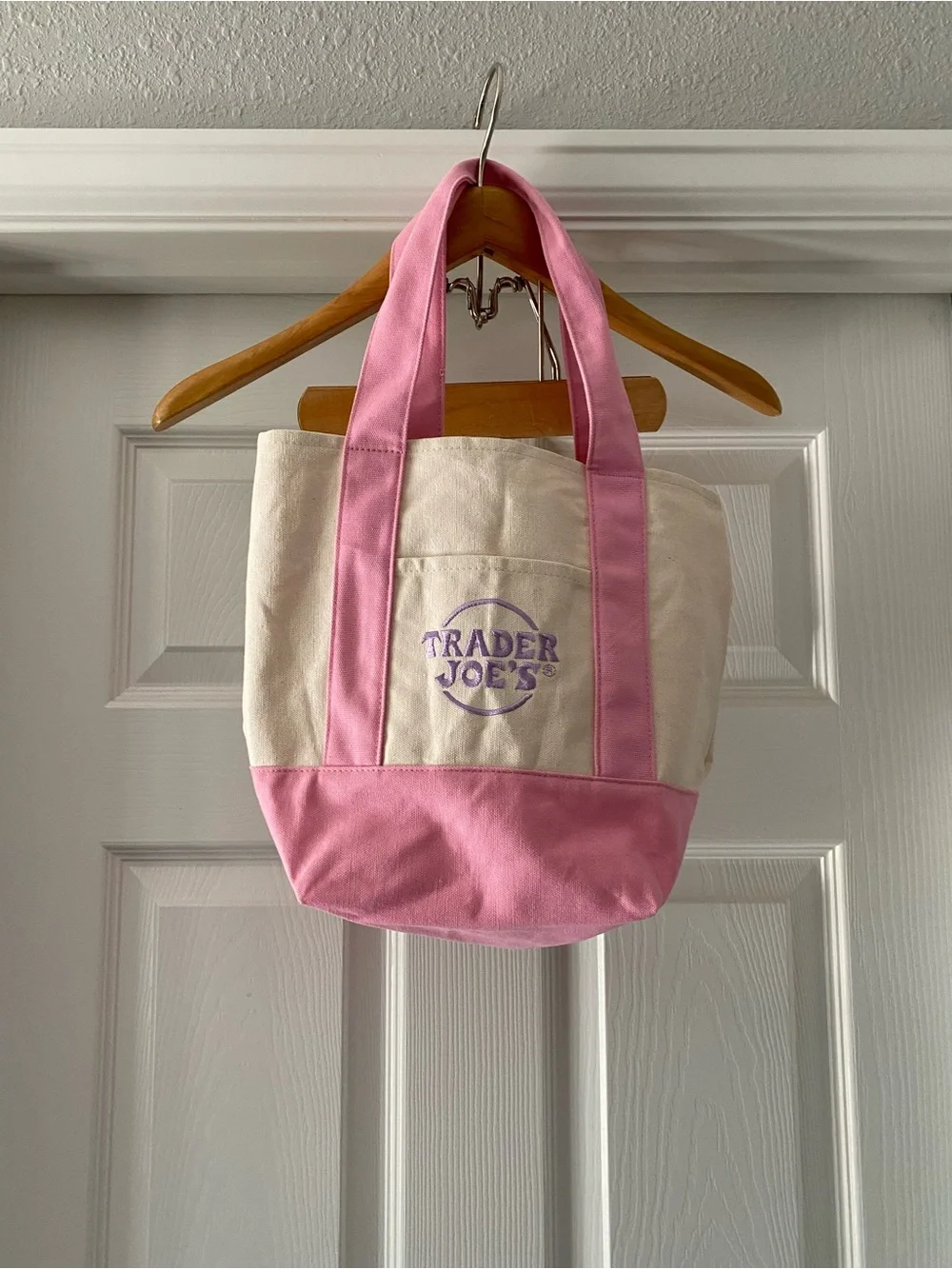 NWT Trader Joe's Pink & Cream Canvas Mini Tote - Picture 5 of 5